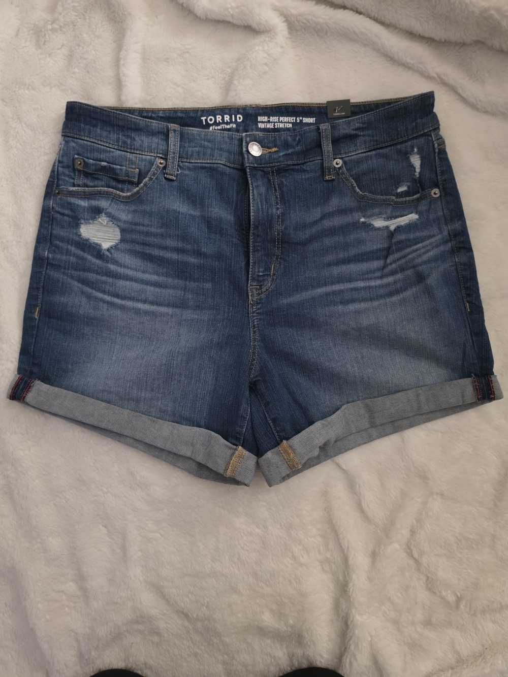 torrid Dark Blue Distressed Rolled Cuff Denim Shorts